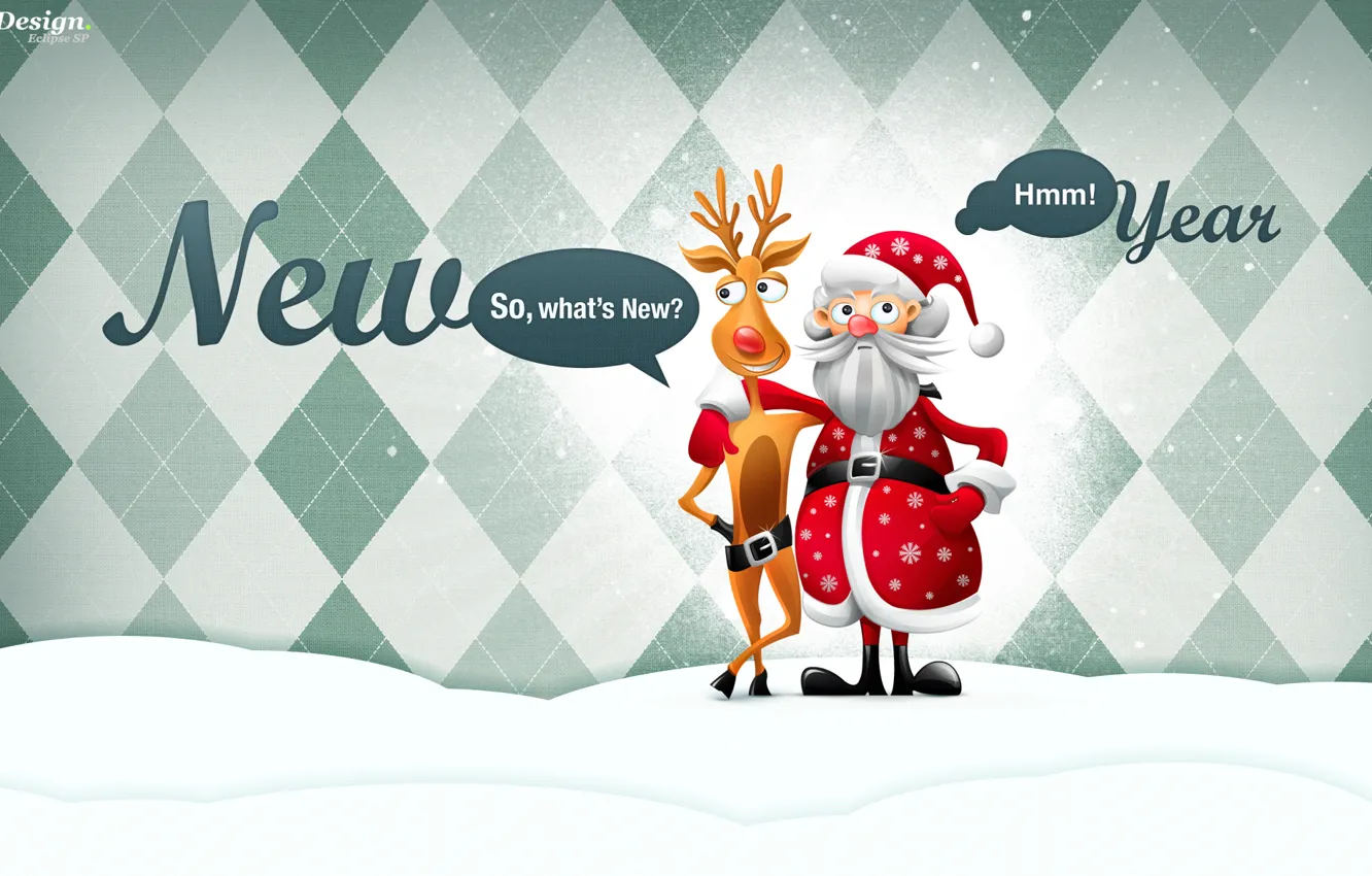 Photo wallpaper new year, deer, Santa Claus