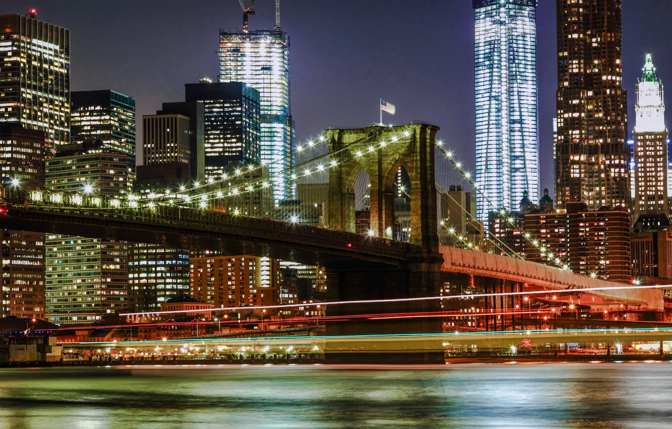 Photo wallpaper night, lights, New York