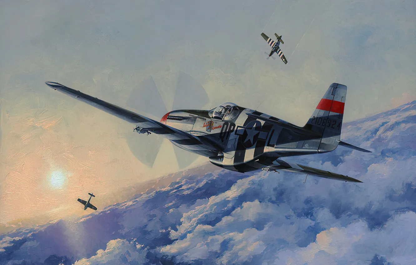 Photo wallpaper airplane, painting, aviation, ww2, P-51 Mustang