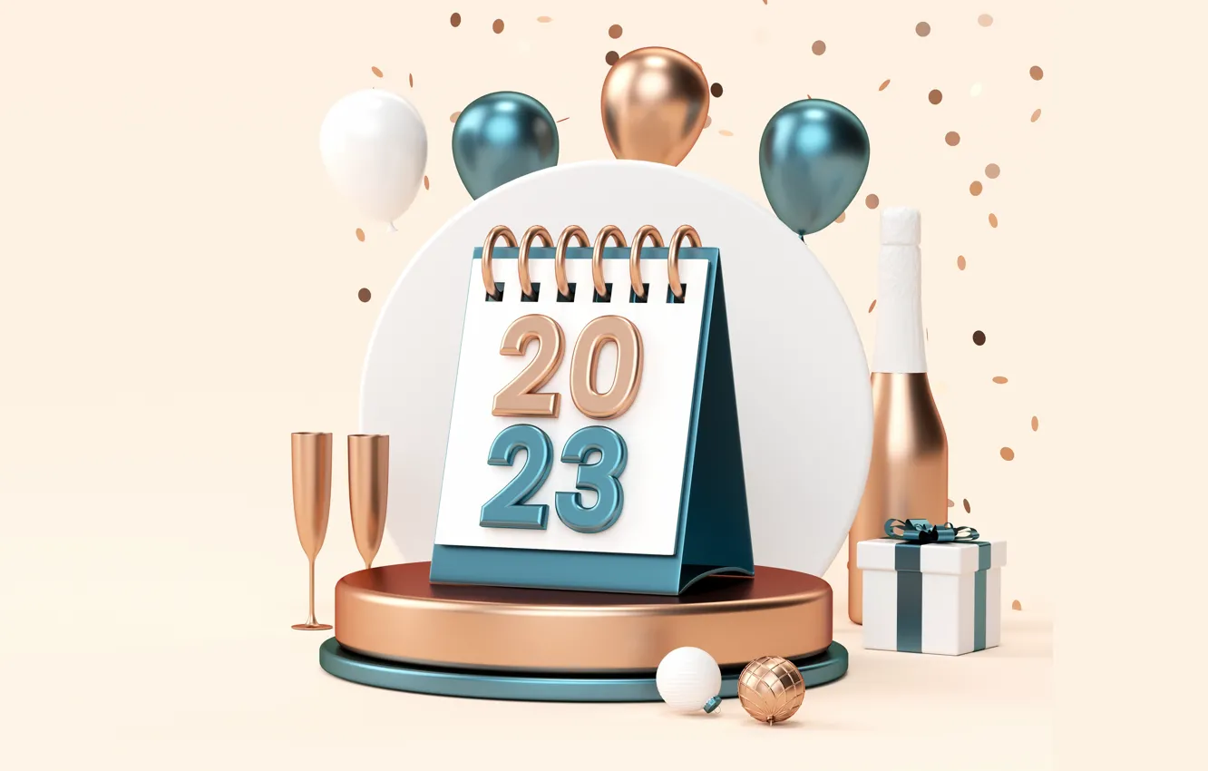 Photo wallpaper balls, calendar, Champagne, 2023