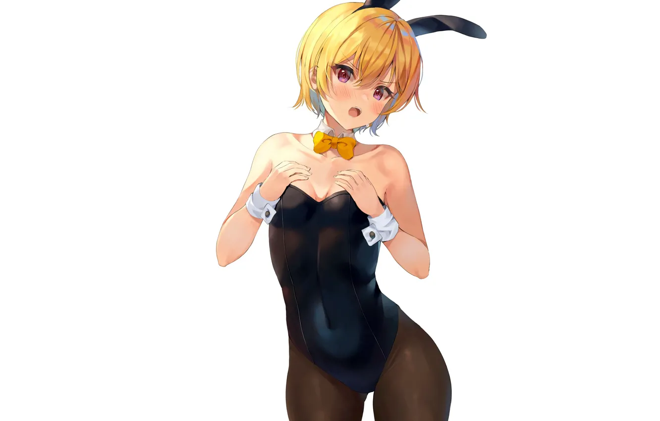 Photo wallpaper girl, sexy, cleavage, boobs, anime, beautiful, red eyes, short hair