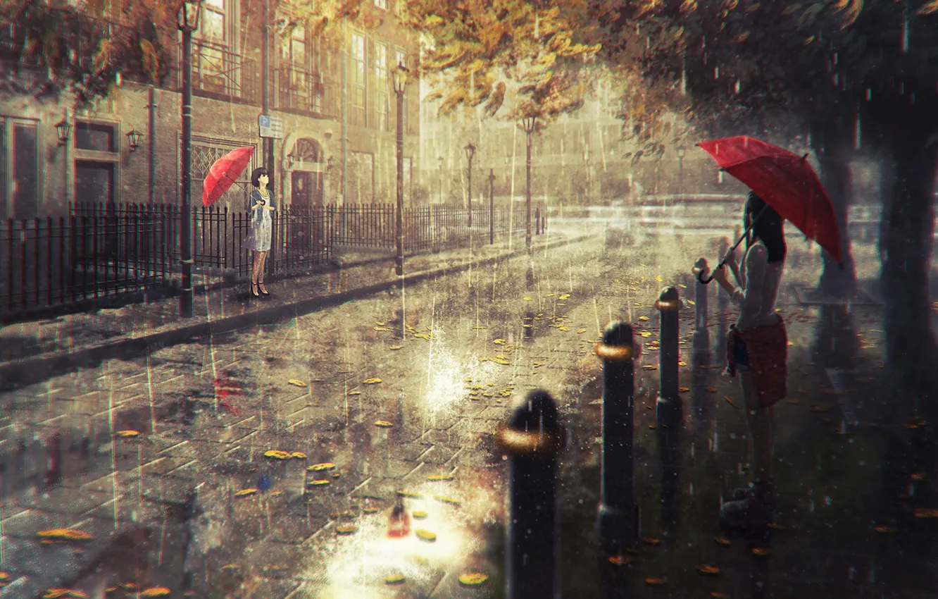 Photo wallpaper the city, rain, art, Natsu