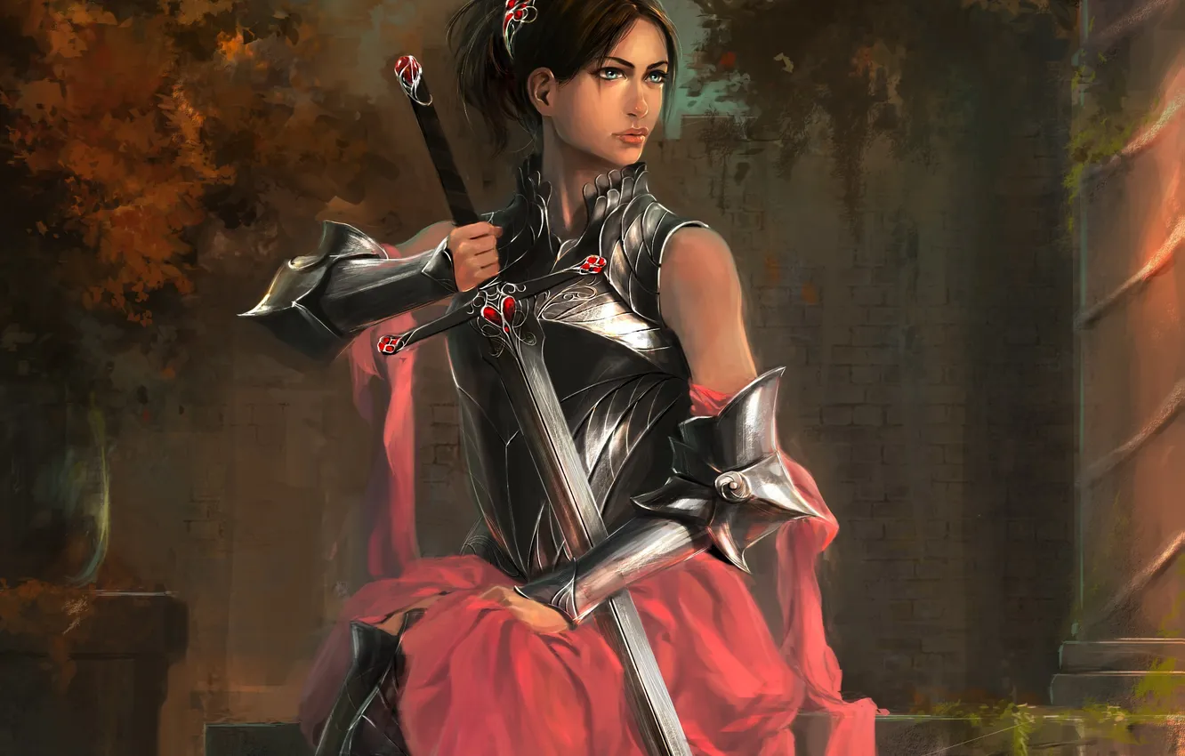 Photo wallpaper girl, sword, art, blade, armor