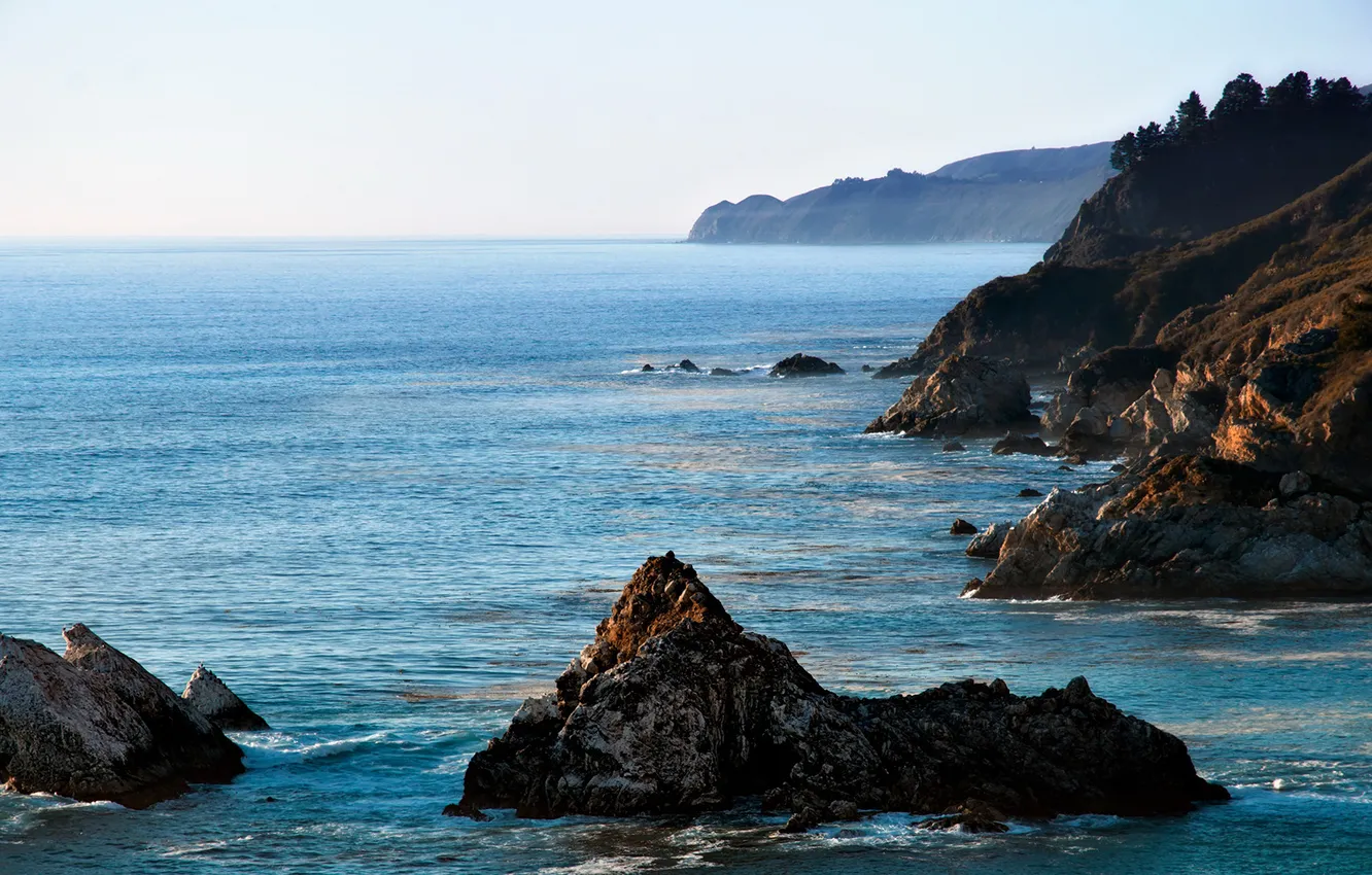 Photo wallpaper sea, mountains, stones, blue, dal
