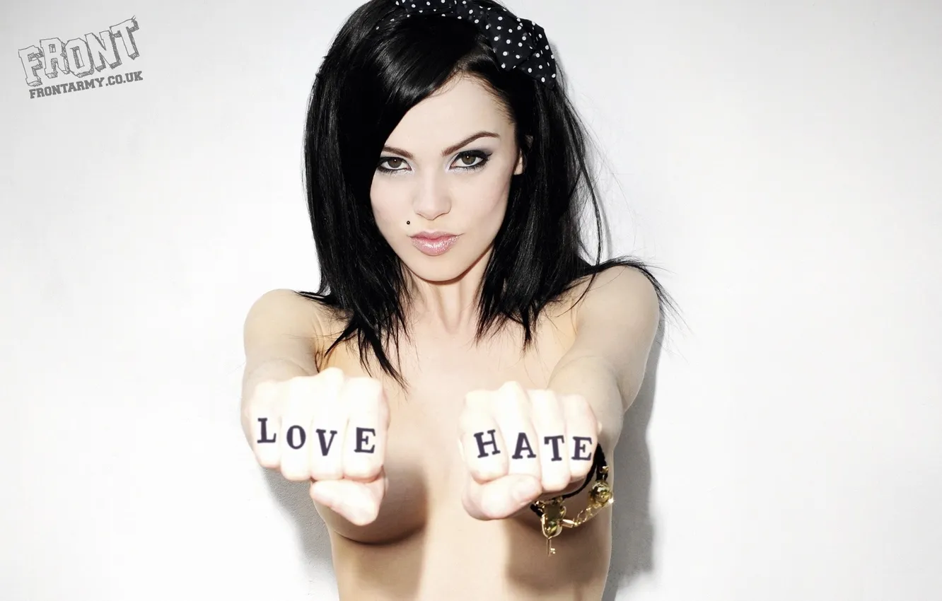 Photo wallpaper girl, the inscription, brunette, mole, fist, cute, VIKKI BLOWS, Vicki blows