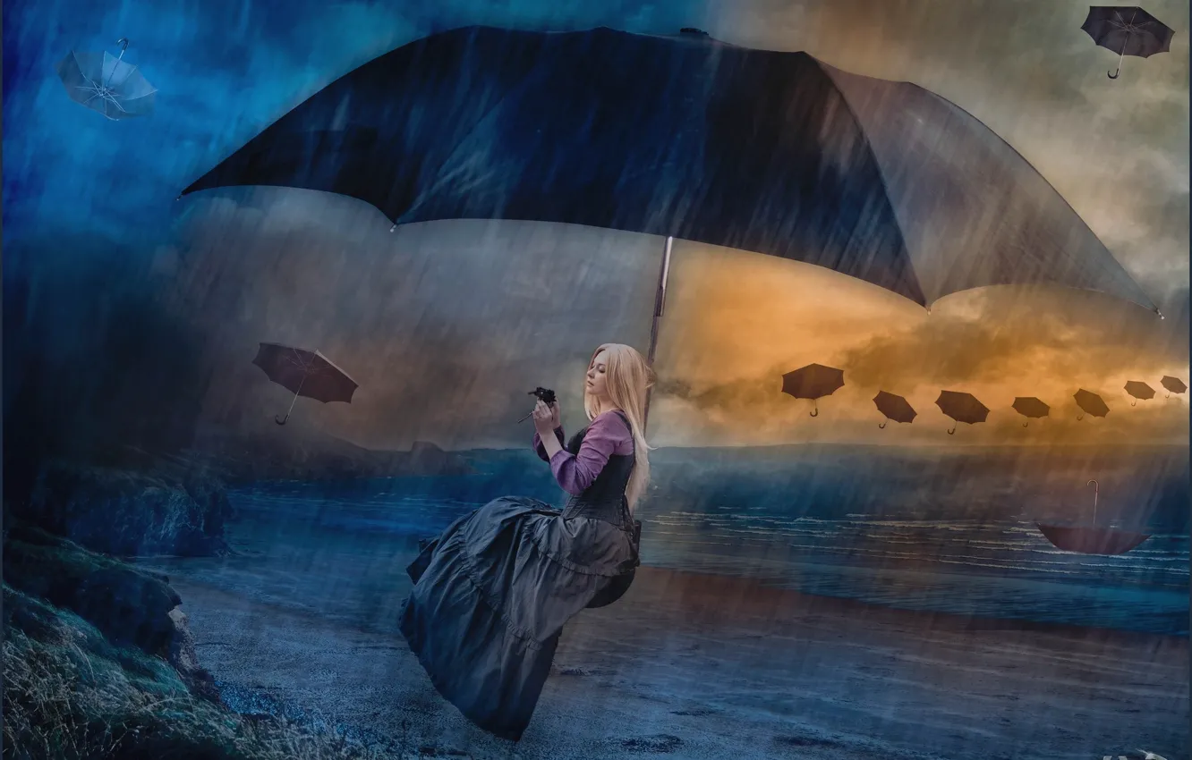 Photo wallpaper girl, umbrella, fantasy, umbrellas, photoart