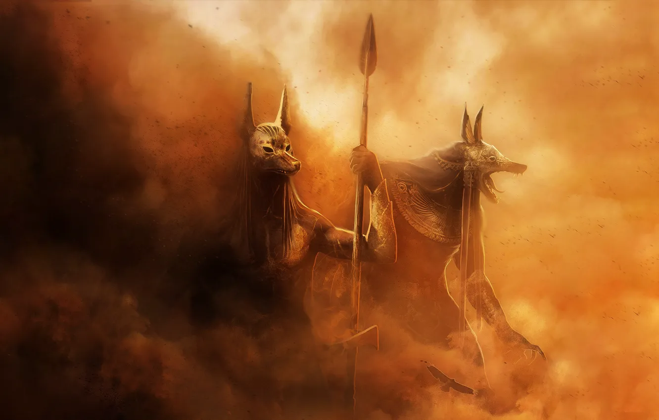Photo wallpaper sand, fiction, God, dust, Egypt, fantasy, art, Anubis