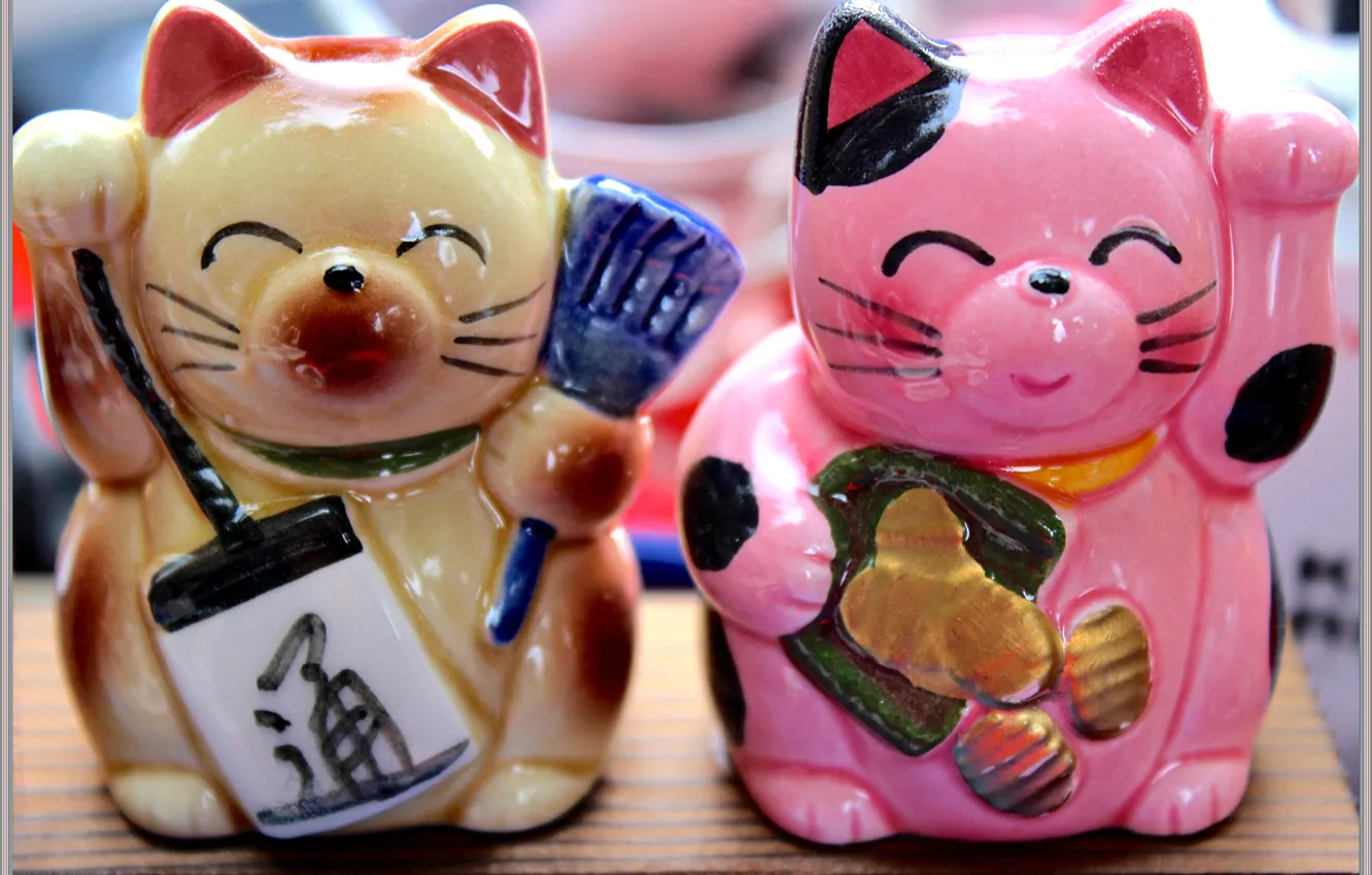Photo wallpaper cats, talisman, Japan, maneki-neko