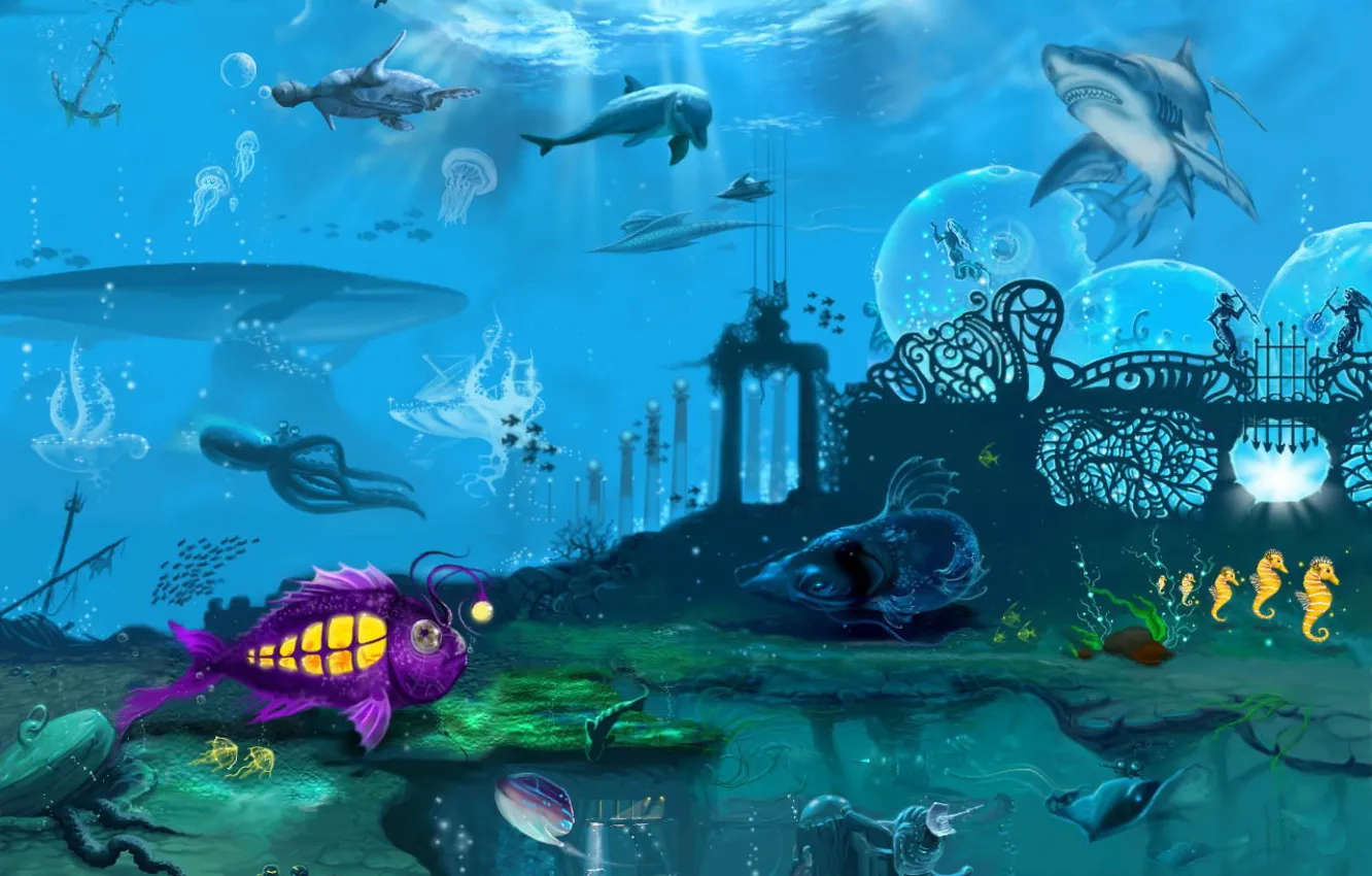 Photo wallpaper sea, figure, inhabitants