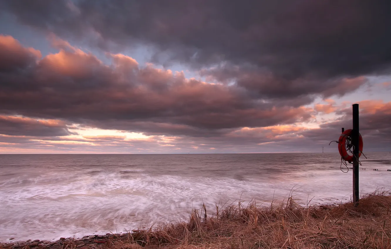 Photo wallpaper sea, sunset, shore, round