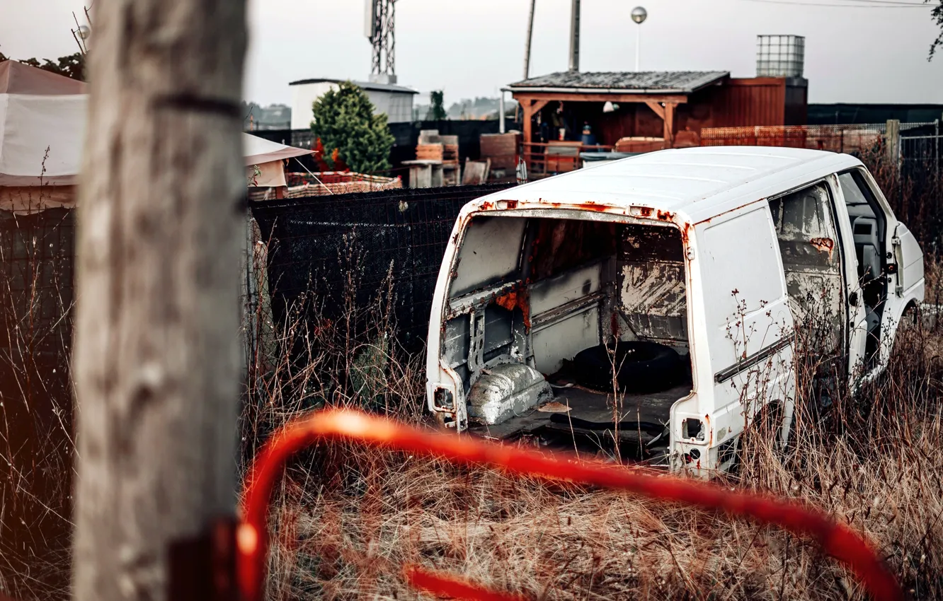 Photo wallpaper background, Wallpaper, dump, wallpaper, picture, old car, the van is white, picture