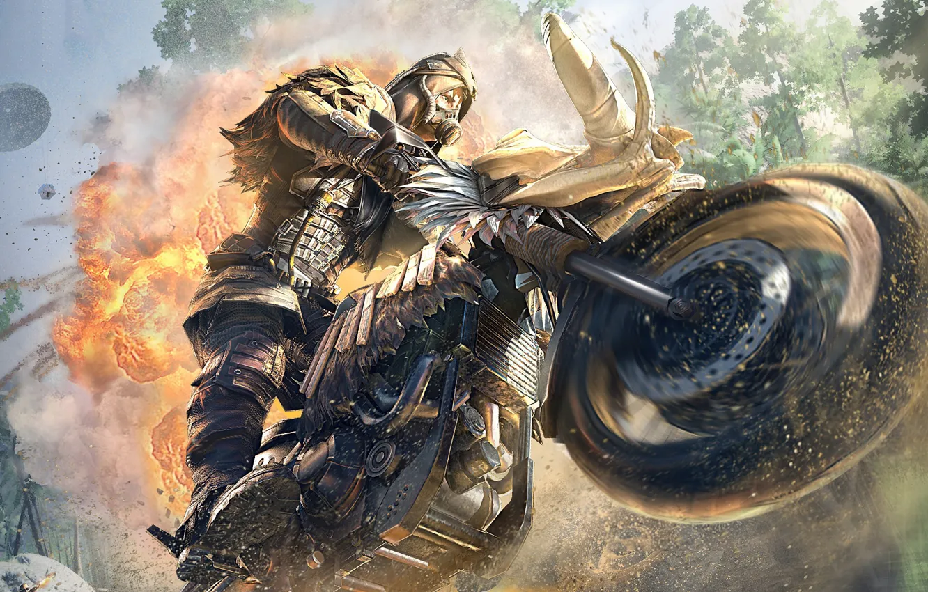 Photo wallpaper movement, man, motorcycle, PlayerUnknown's Battlegrounds