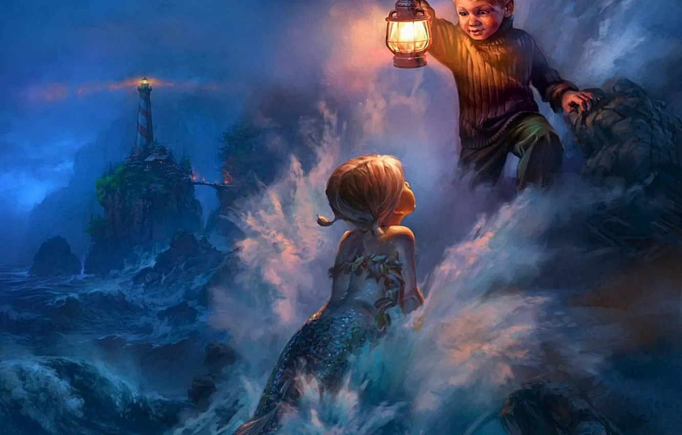 Photo wallpaper love, figure, oil, mermaid