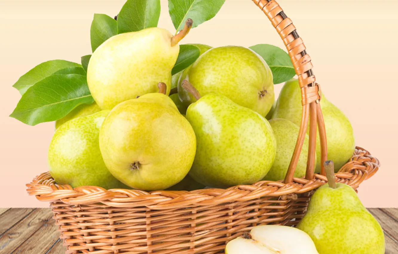 Photo wallpaper still life, pears, basket