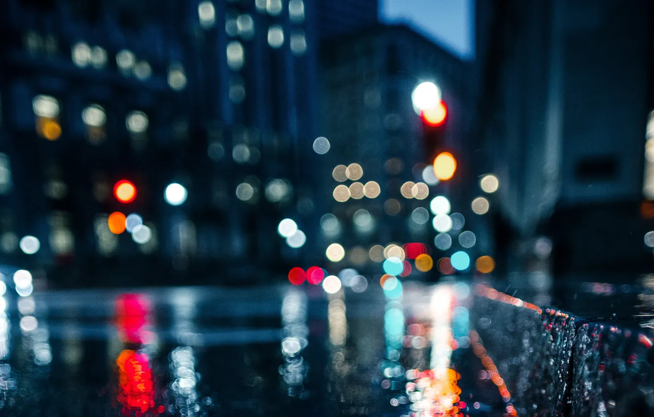 Photo wallpaper road, water, the city, lights, reflection, rain, street, the evening