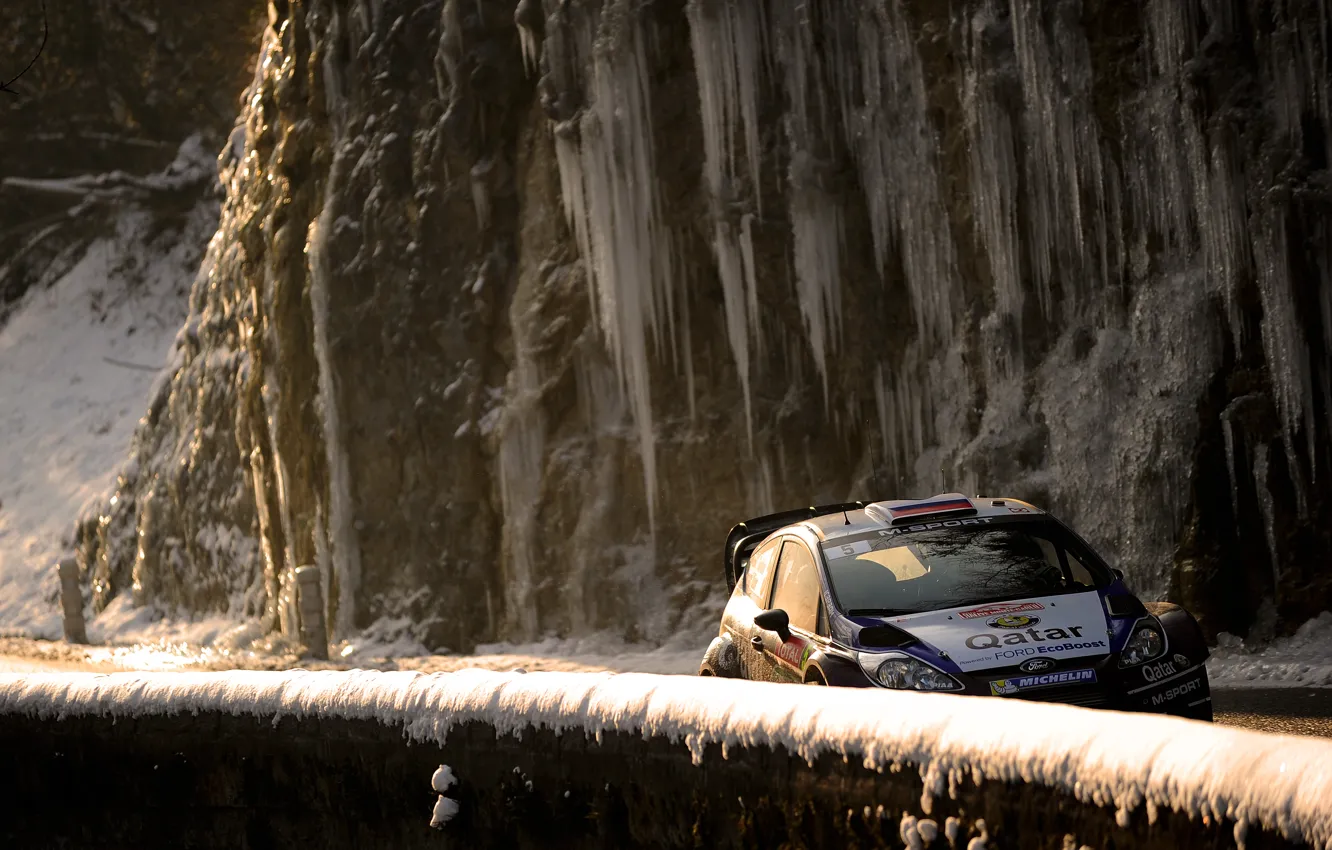 Photo wallpaper road, mountains, background, race, car, WRC, Rally, Ford Fiesta