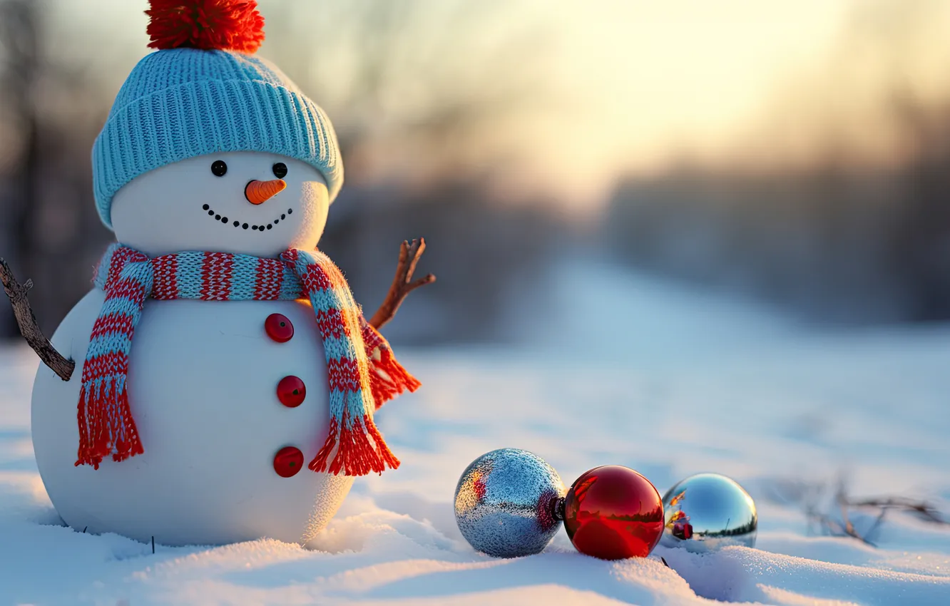 Photo wallpaper winter, snow, new year, Christmas, snowman, Christmas, winter, snow