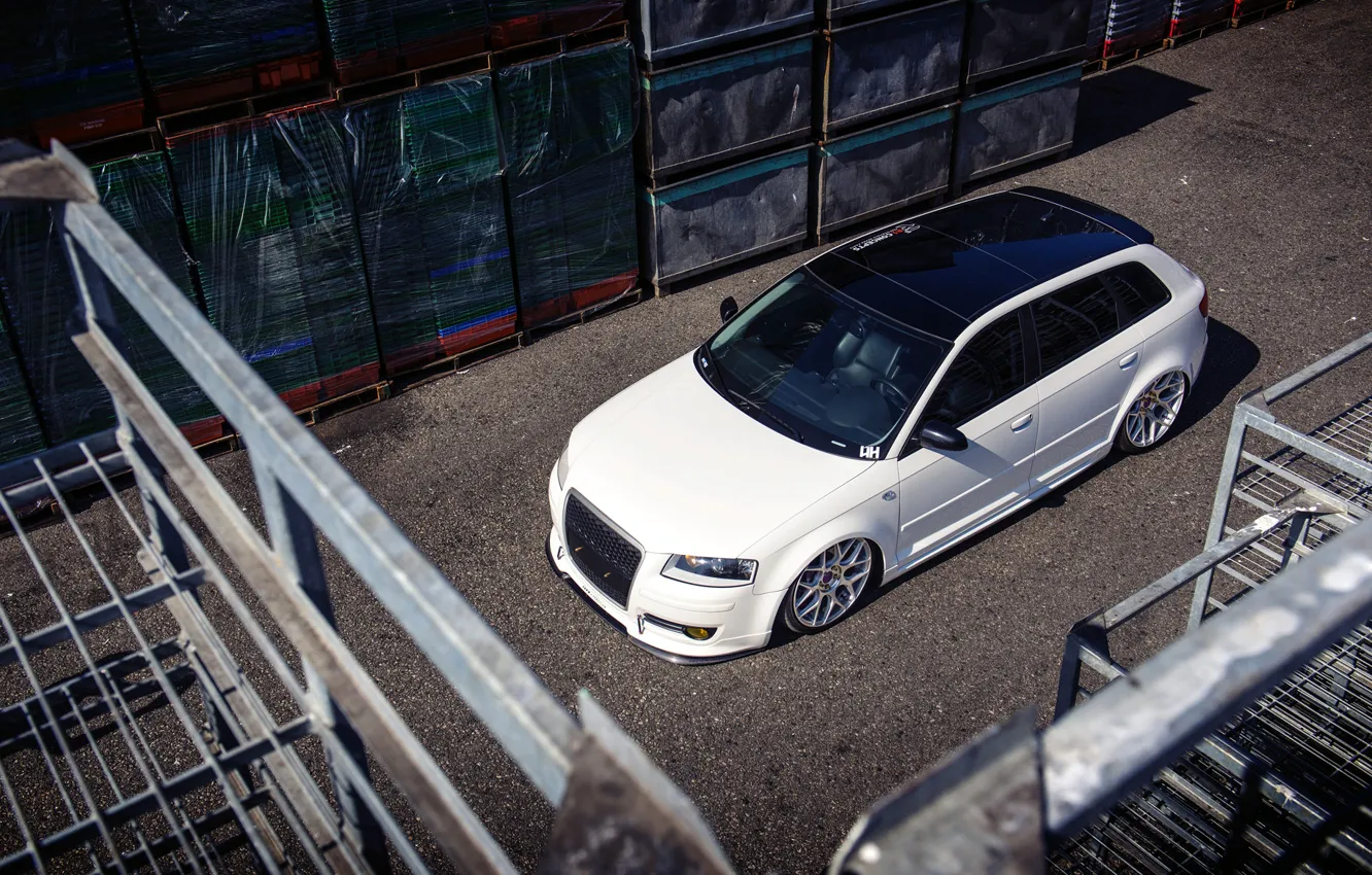 Photo wallpaper Audi, Audi, white, white, stance
