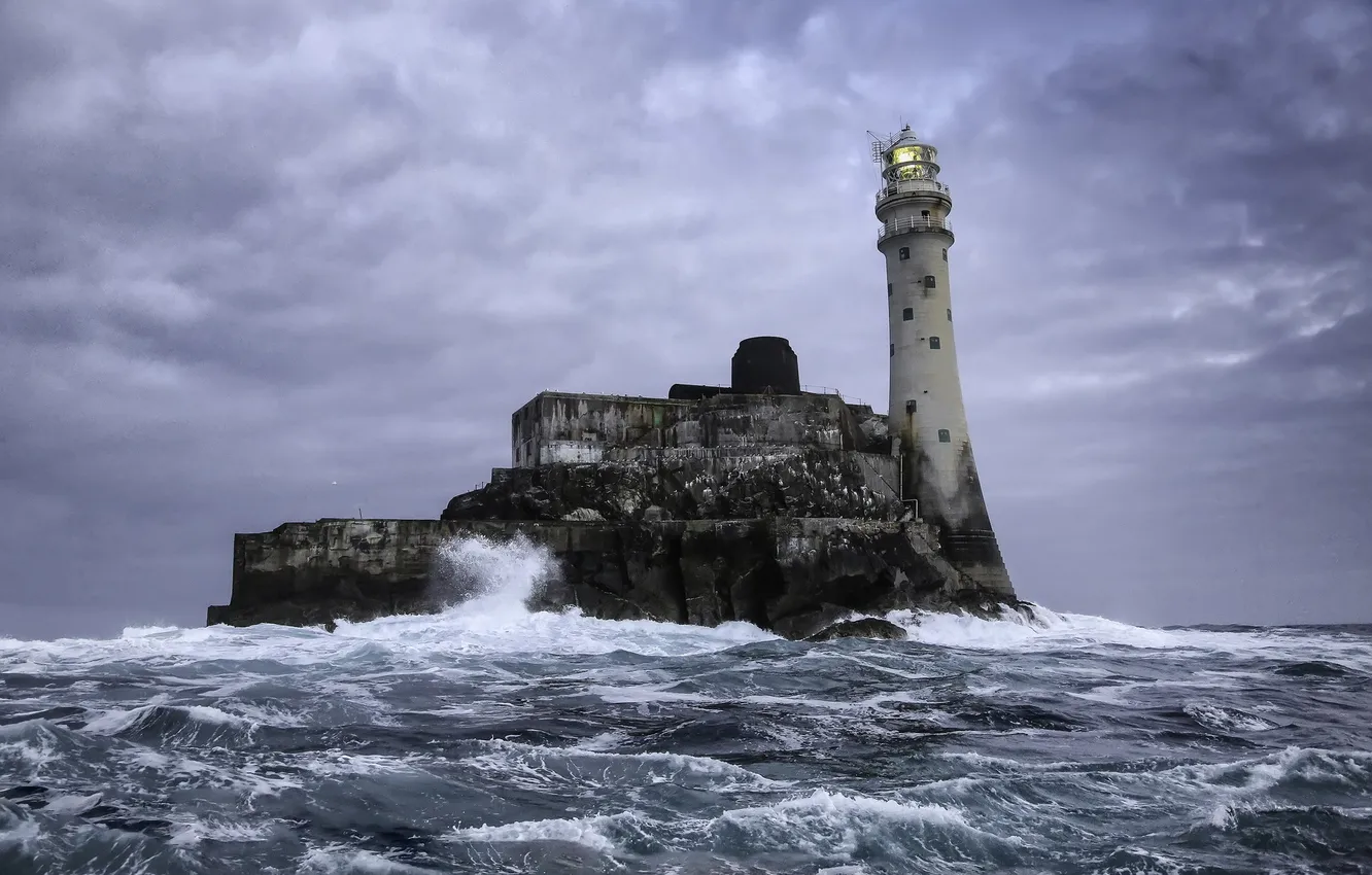Photo wallpaper sea, landscape, lighthouse, Fastnet Rock