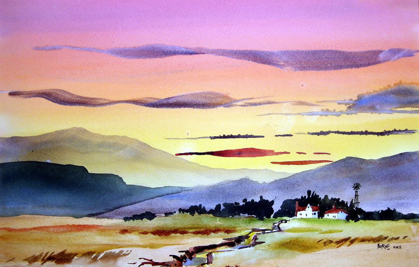 Photo wallpaper landscape, picture, watercolor