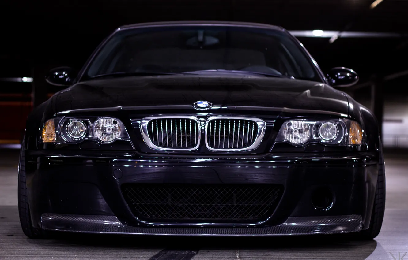 Photo wallpaper BMW, Black, E46, M3, Front viev
