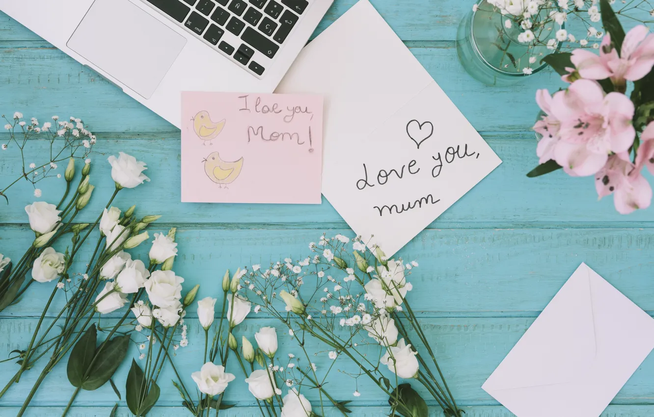 Photo wallpaper flowers, congratulations, composition, Mother's day