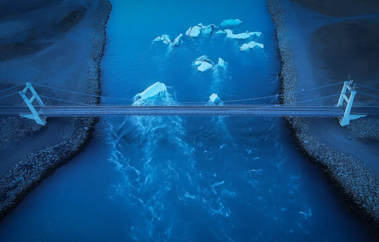 Photo wallpaper river, bridge, Iceland