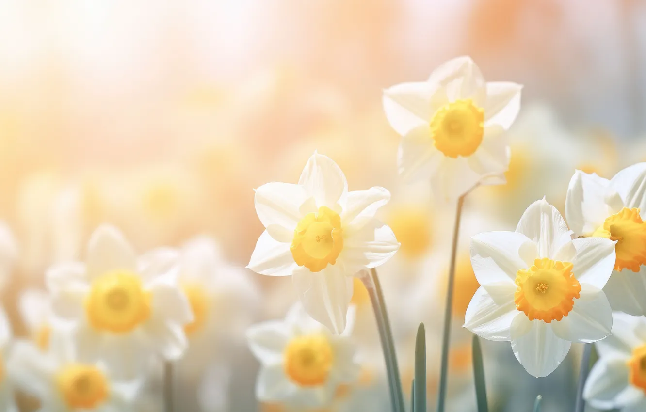 Photo wallpaper flowers, nature, spring, daffodils, AI art, neural network