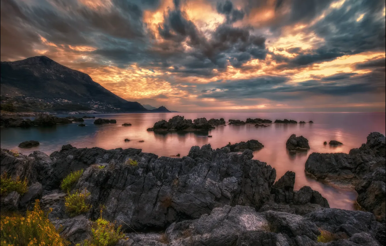 Photo wallpaper sunset, coast, Italy