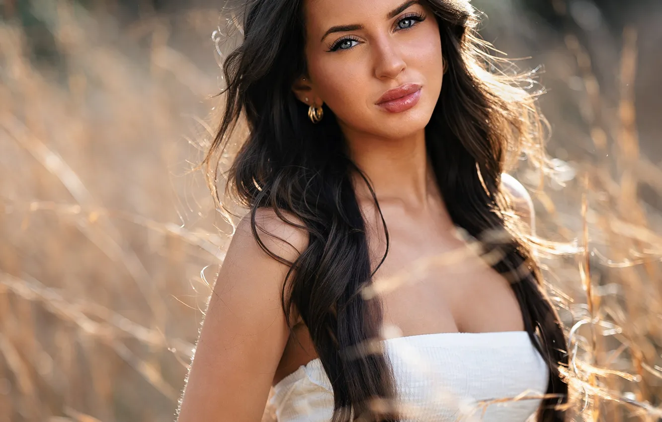 Photo wallpaper pose, hair, dress, blurred background, leanne