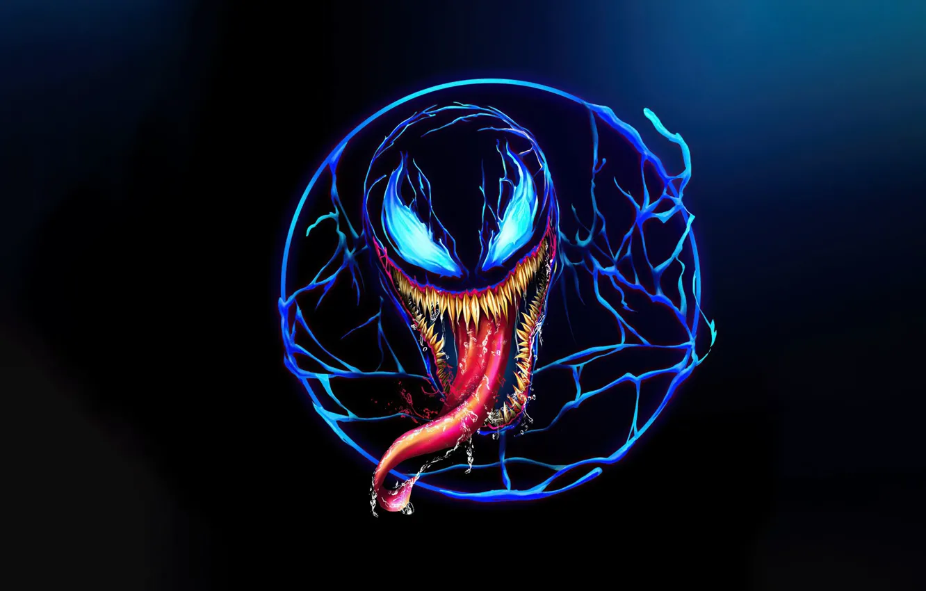 Photo wallpaper the dark background, neon, mouth, comic, Marvel Comics, Venom, Venom, Marvel