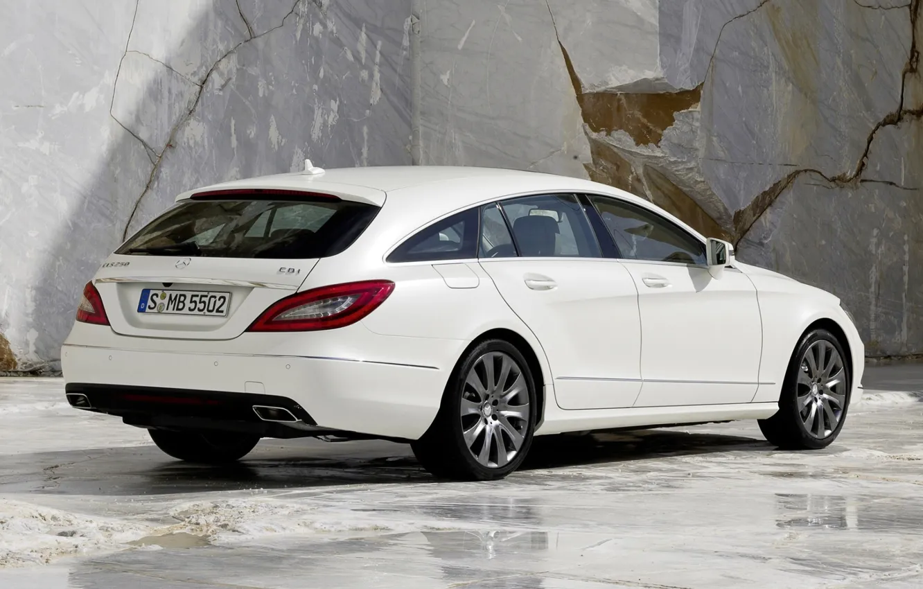 Photo wallpaper white, background, CLS, Mercedes, Mercedes, rear view, granite, universal
