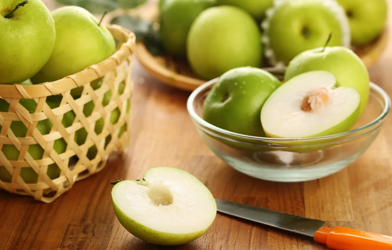 Photo wallpaper green, apples, fruit, fruit