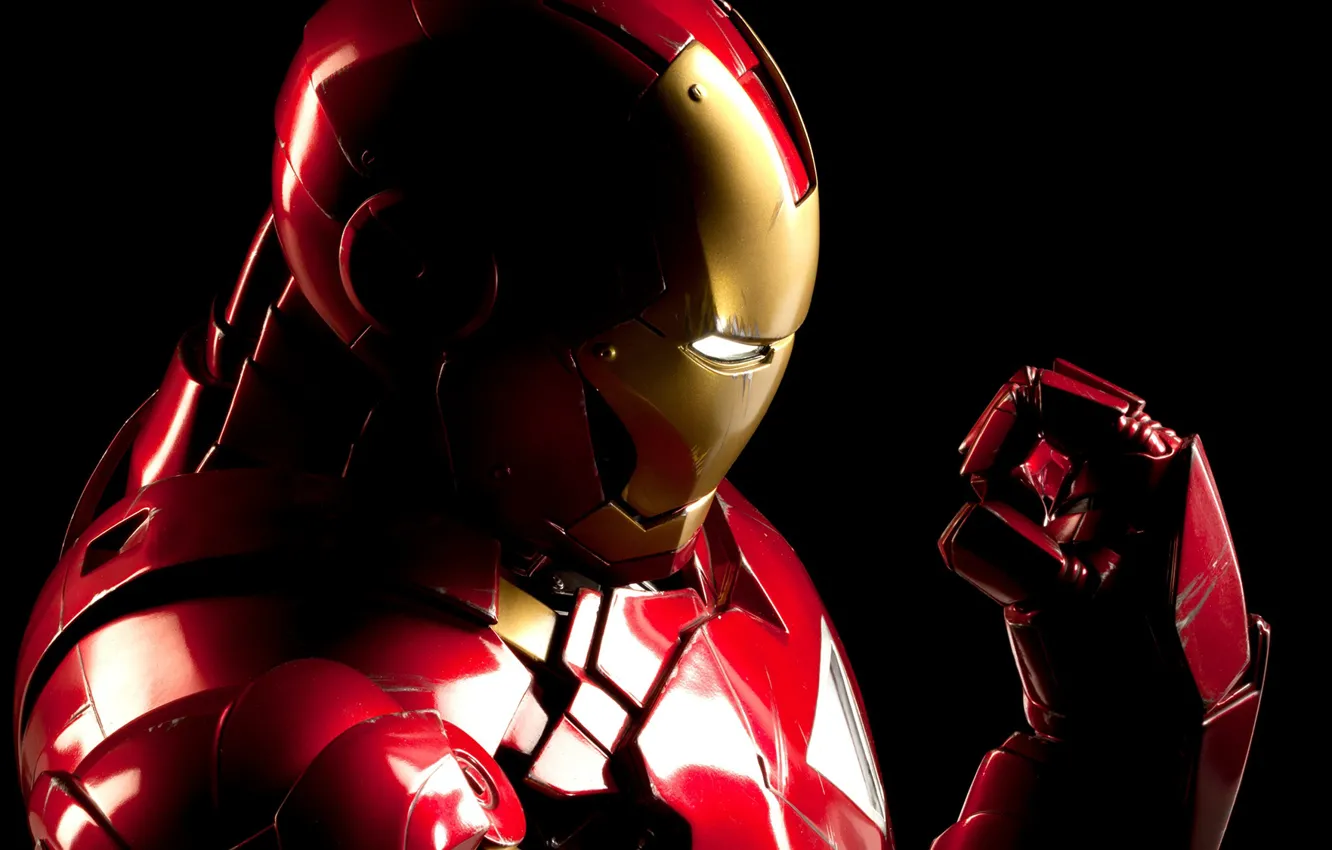 Photo wallpaper costume, helmet, armor, black background, iron man, Iron Man, Marvel, comic