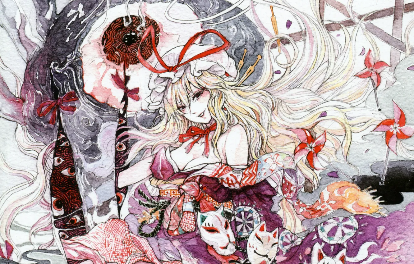Photo wallpaper turntables, mask, bow, red eyes, long hair, touhou, art, strikingly is wait