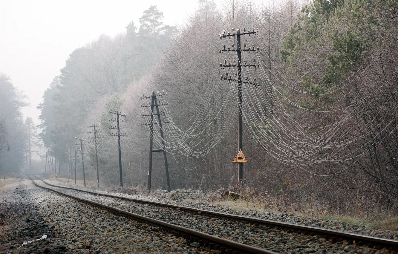 Photo wallpaper road, landscape, wire, support