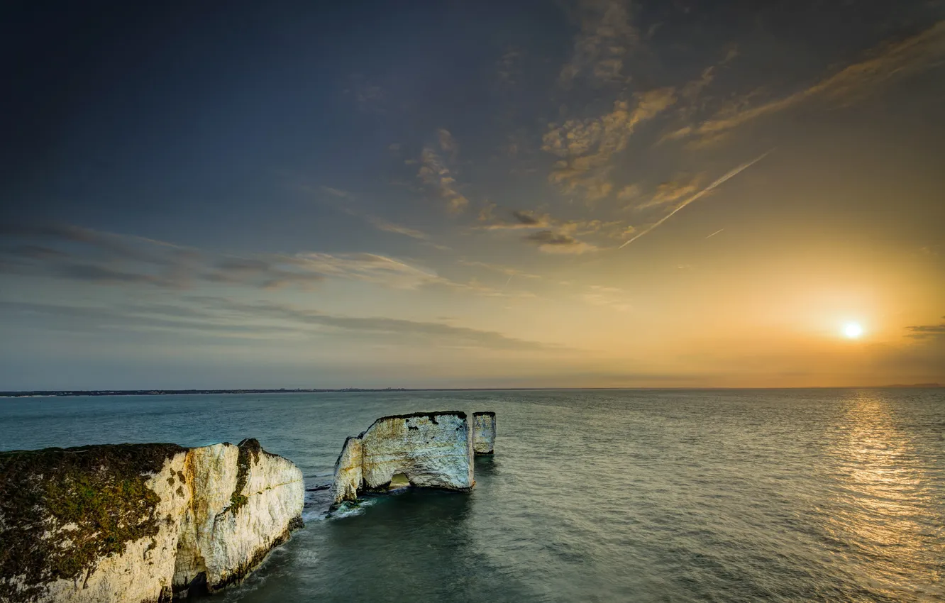 Photo wallpaper sea, sunset, England, bay, Southern, Dorset, Jurassic Coast, World Heritage Site