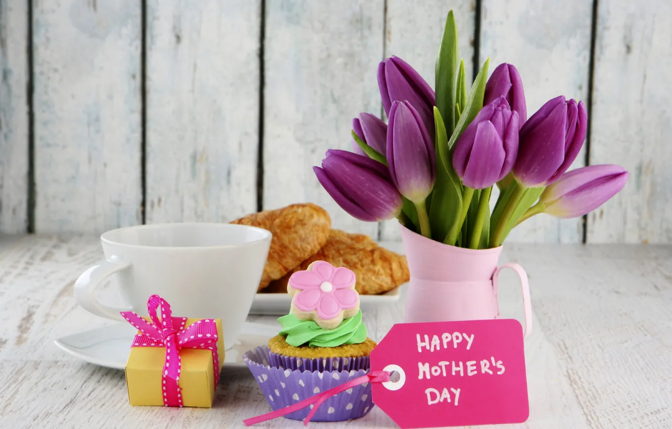 Photo wallpaper flowers, holiday, box, gift, coffee, food, map, bouquet