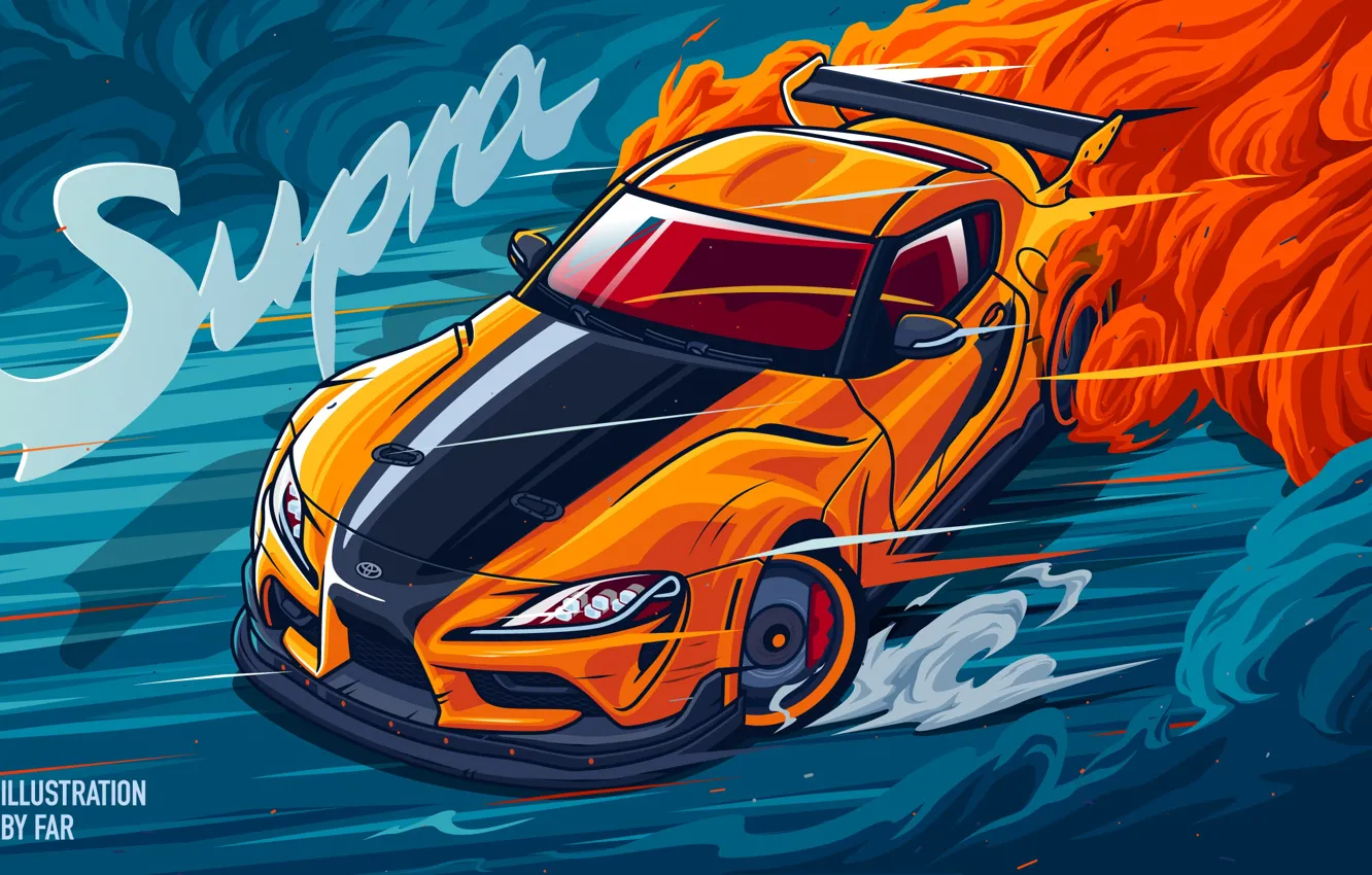 Photo wallpaper car, drift, Toyota, smoke, digital art, Toyota Supra, artwork, vehicle