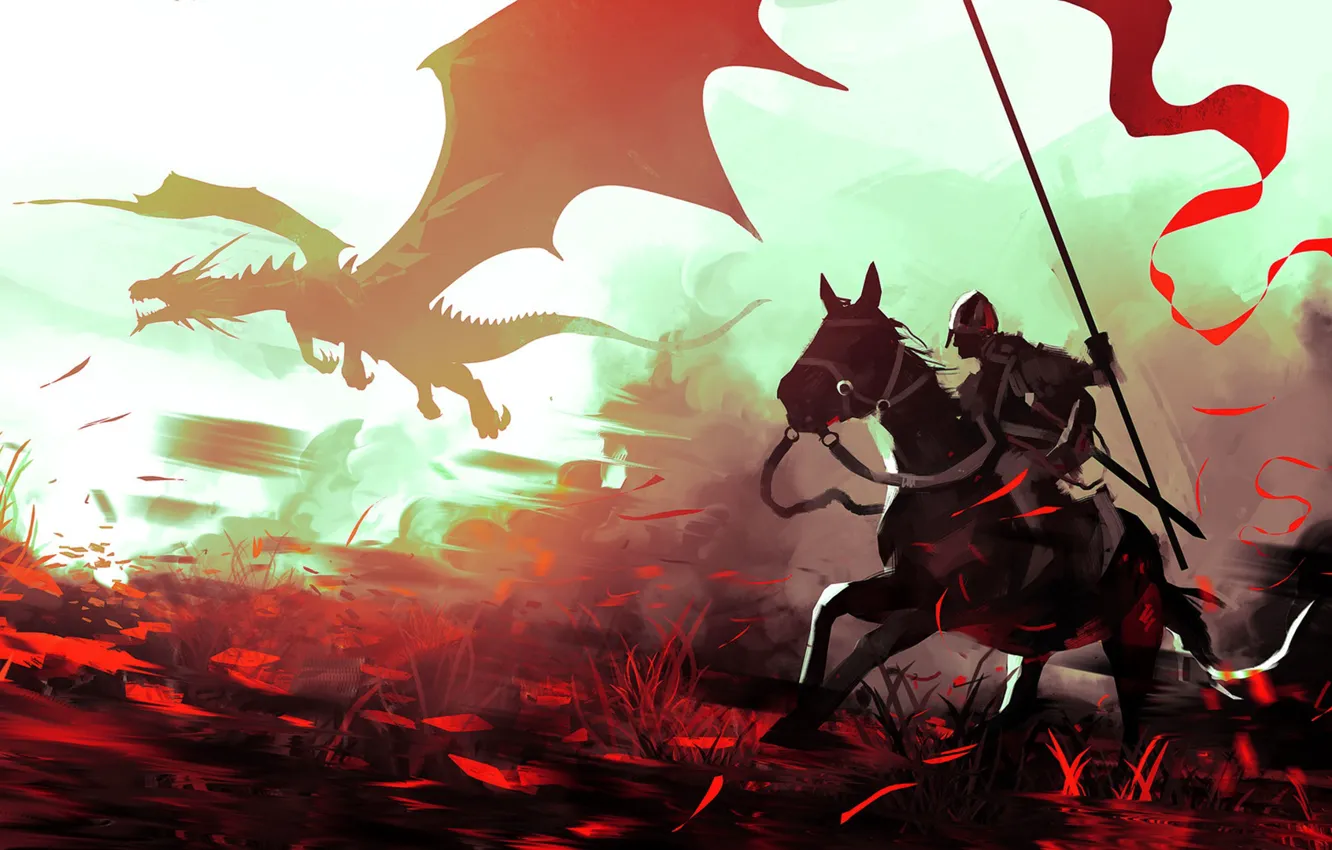 Photo wallpaper fiction, dragon, warrior, knight, art, Concept Art, Characters, Creatures