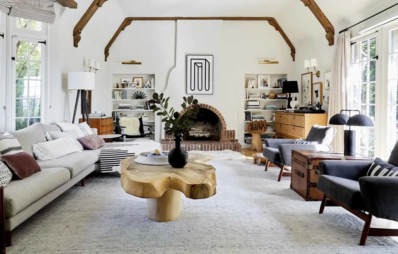 Photo wallpaper style, room, interior, living room, Emily Henderson living room, design