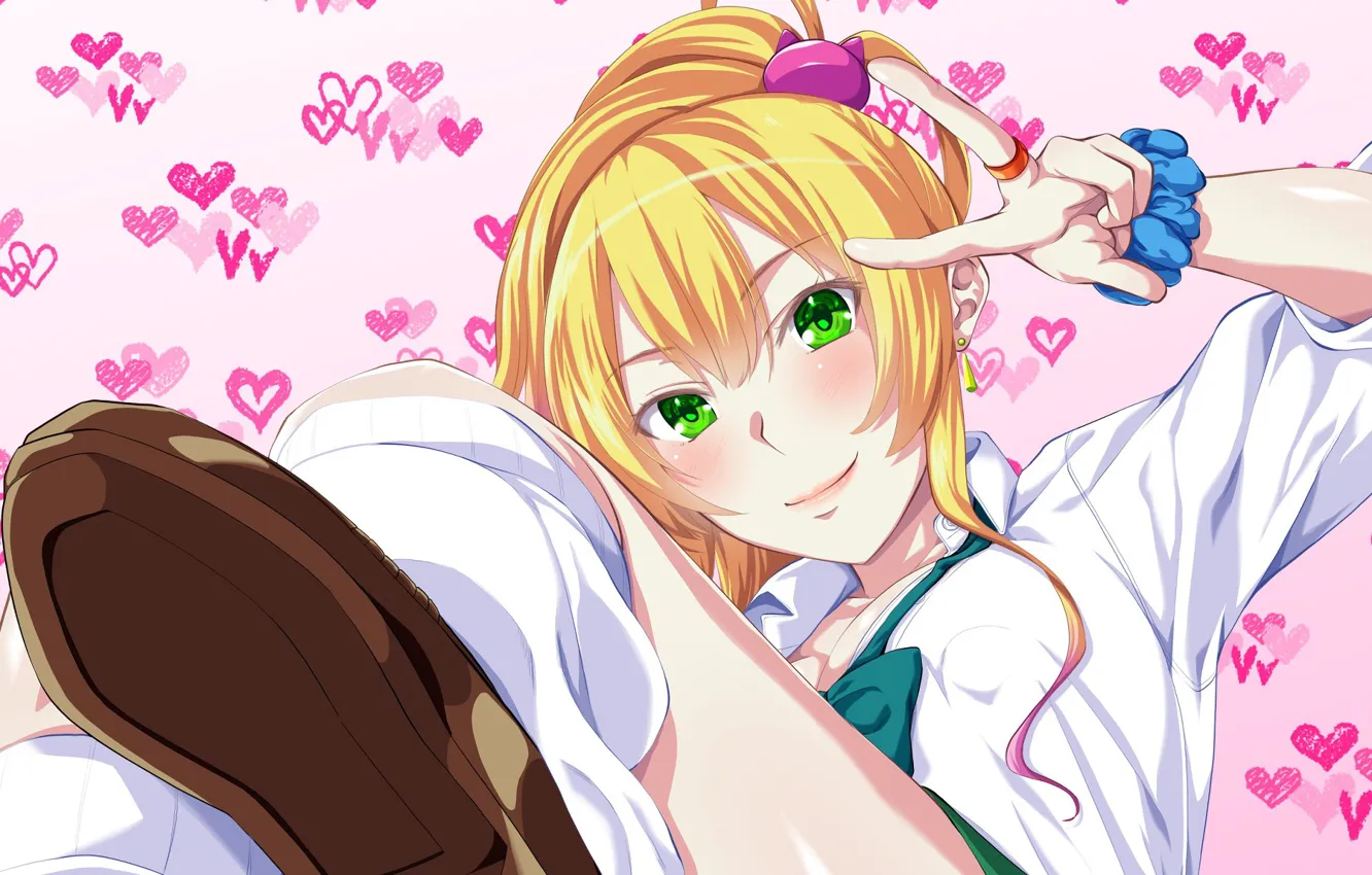 Photo wallpaper anime, pretty, blonde, pose, japanese, bishojo, seifuku, Hajimete no Gal