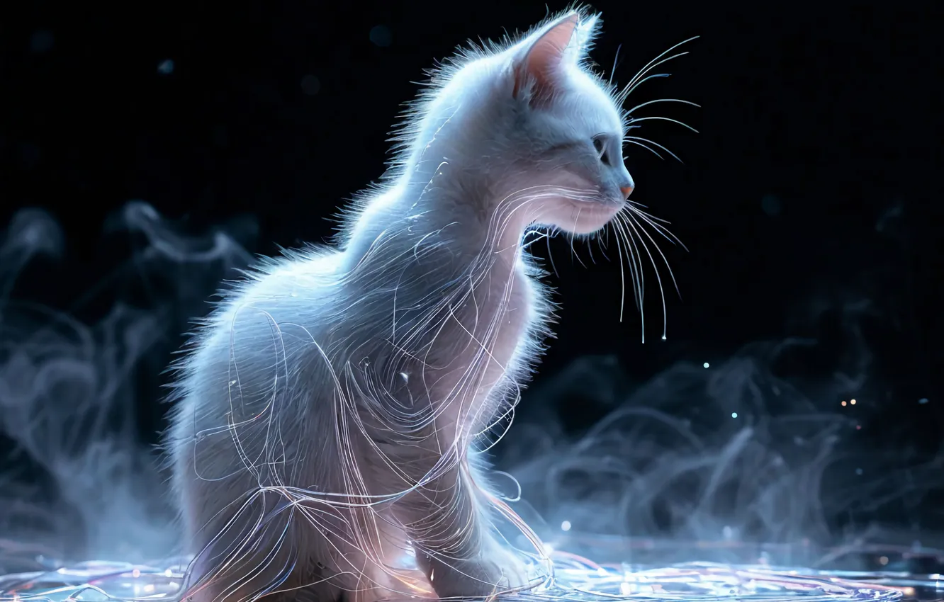 Photo wallpaper cat, Wallpaper, black, white cat