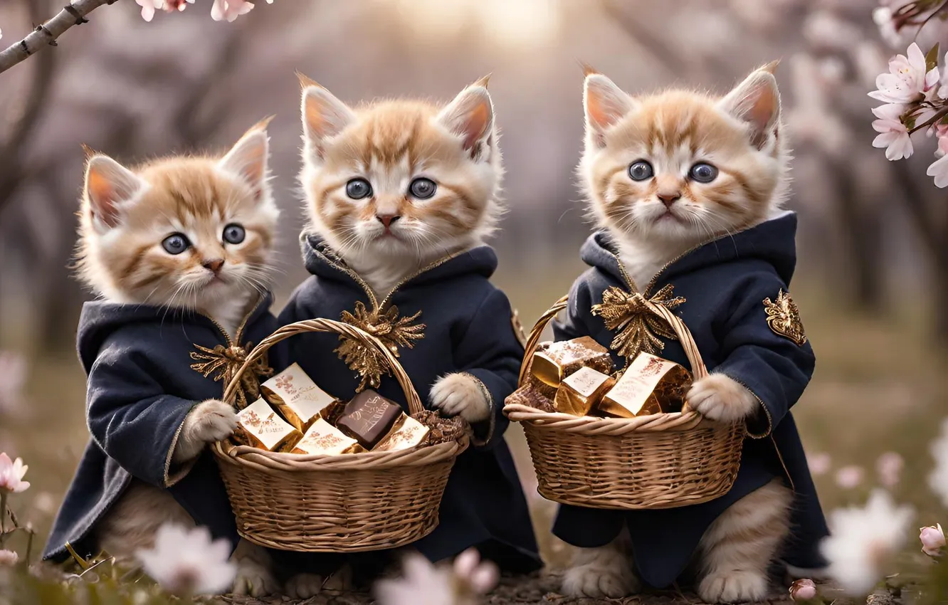 Photo wallpaper forest, cat, kitty