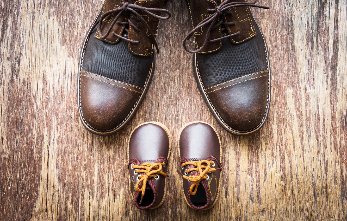 Photo wallpaper leather, laces, small shoes