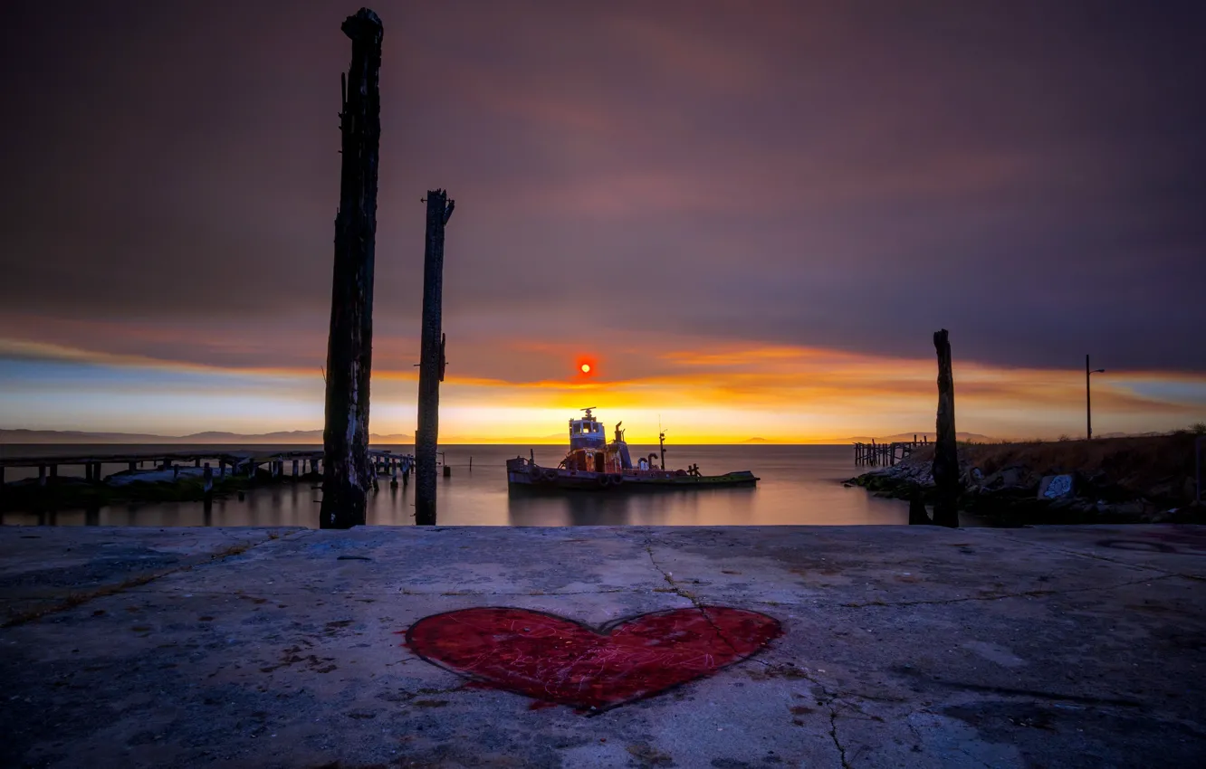 Photo wallpaper night, shore, ship, port