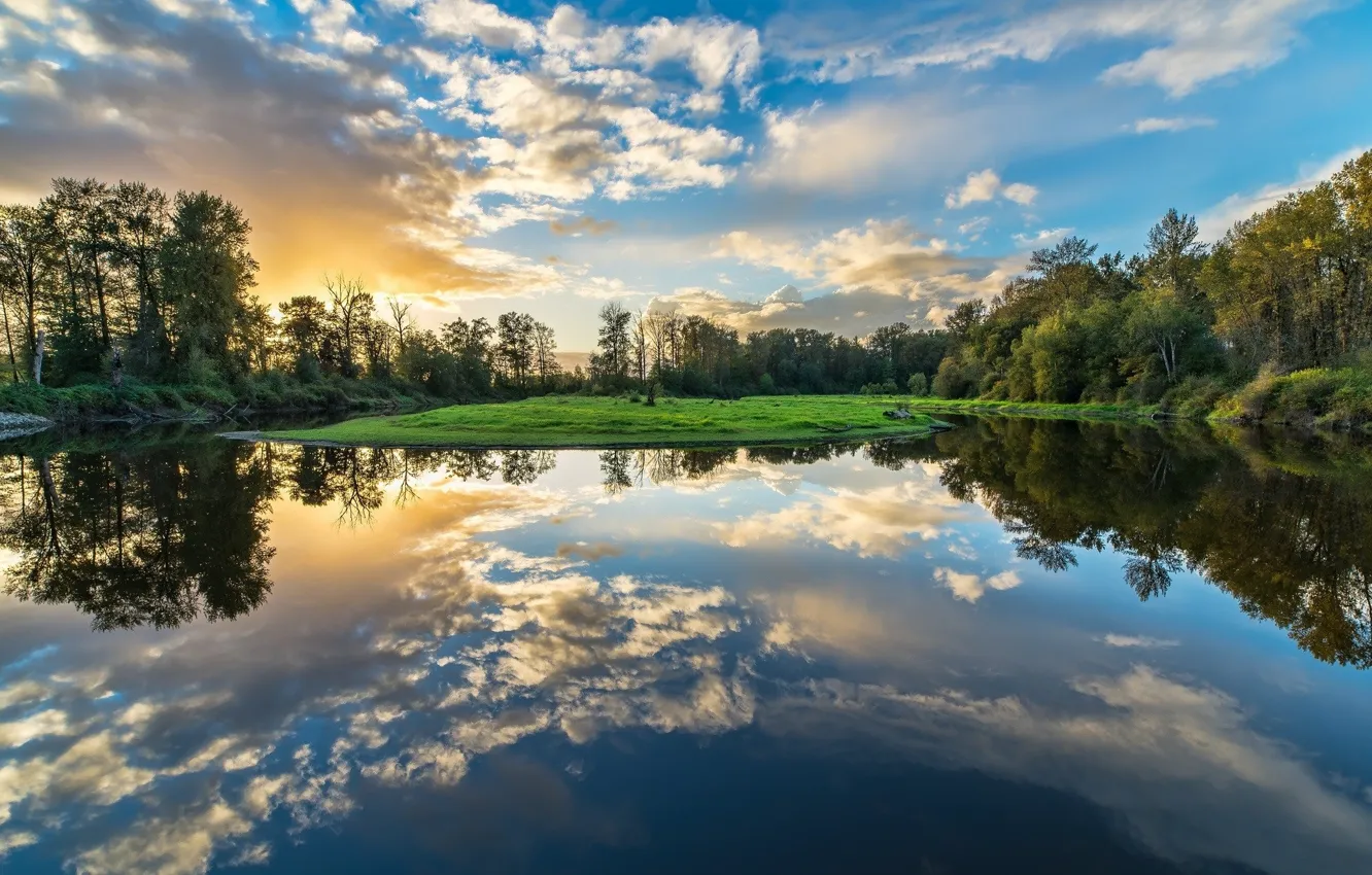 Photo wallpaper landscape, sunset, nature, lake