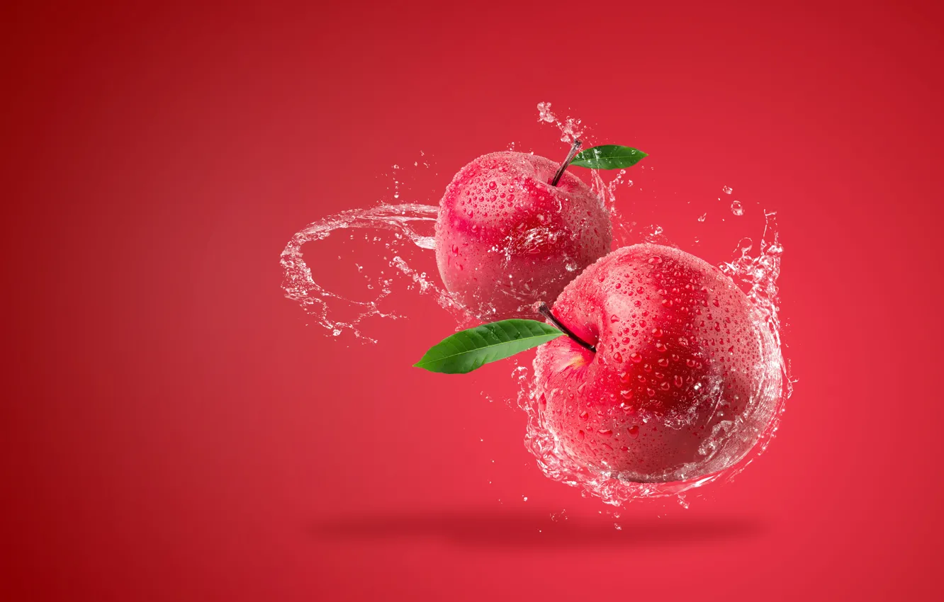 Photo wallpaper water, squirt, background, apples, splash, red, Sirichai Asawalapsakul