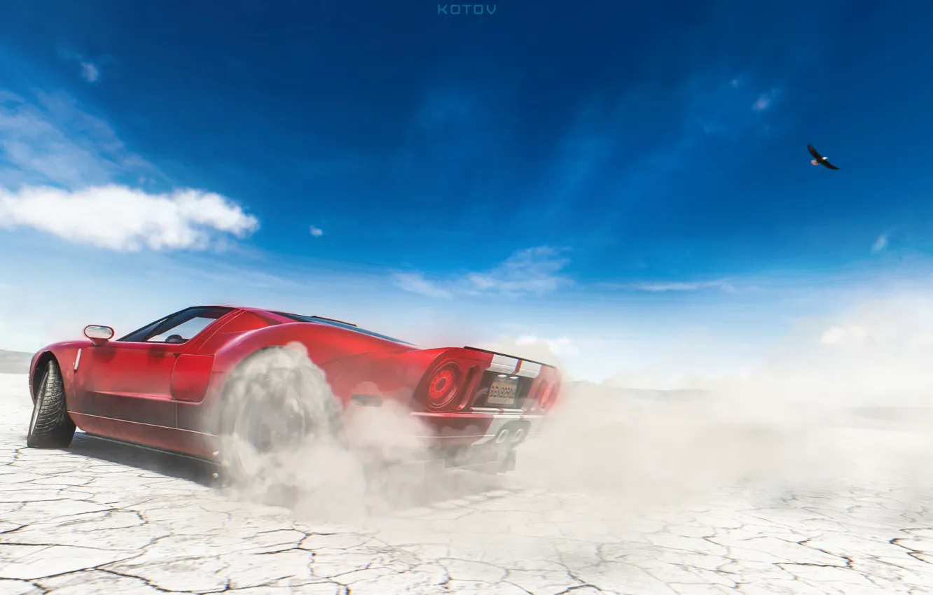 Photo wallpaper Ford, Red, Auto, Machine, Ford GT, Art, Supercar, Game