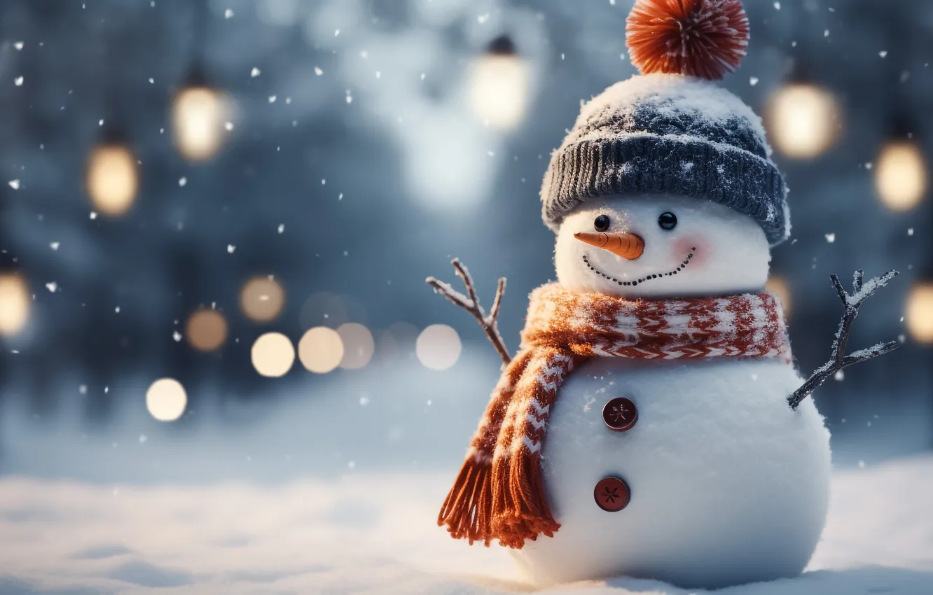 Photo wallpaper winter, snow, decoration, new year, Christmas, snowman, Christmas, winter
